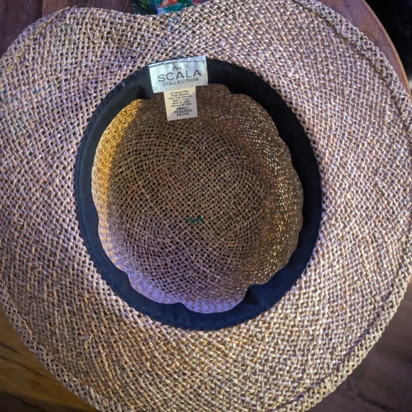 Vintage Scala Natural Rafia Straw Big Brim Sun Hat Tropical Multicolor Bow SZ SM main image 7